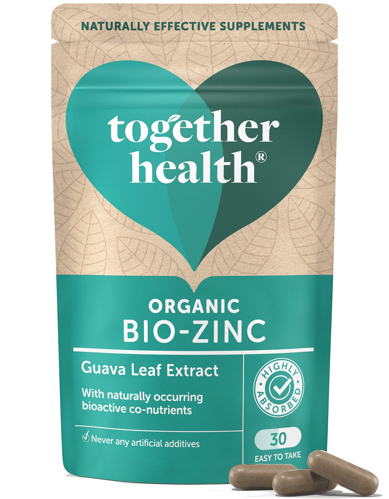 Organic Zinc Supplement - Together Health - Natural Source of Zinc from Guava Leaves - Vegan - Made in The UK - 30 Vegecaps