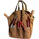 Garden Tool Bag - 12x14” Heavy Duty Waxed Canvas Tote Bag Caddy with 6 Interior and 3 Exterior Pockets for Organizing Gardening Tools - Gardening Gifts for Women and Men by Kings County Tools