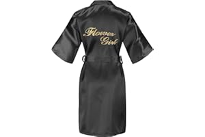 EPLAZA Kids Girls Silky Satin Robes for Wedding Bridal Party Flower Girl Robe with Gold Glitters