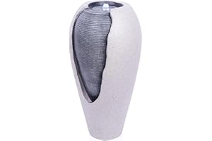 Alpine Corporation - 29" Tall Two Tone Ribbed Jar Floor Fountain with LED Lights – Elegant Indoor/Outdoor Water Feature, Easy Setup with Pump & Plug-in Design (Gray)