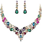 BriLove Women's Wedding Bridal Austrian Crystal Teardrop Cluster Statement Necklace Dangle Earrings Jewelry Set