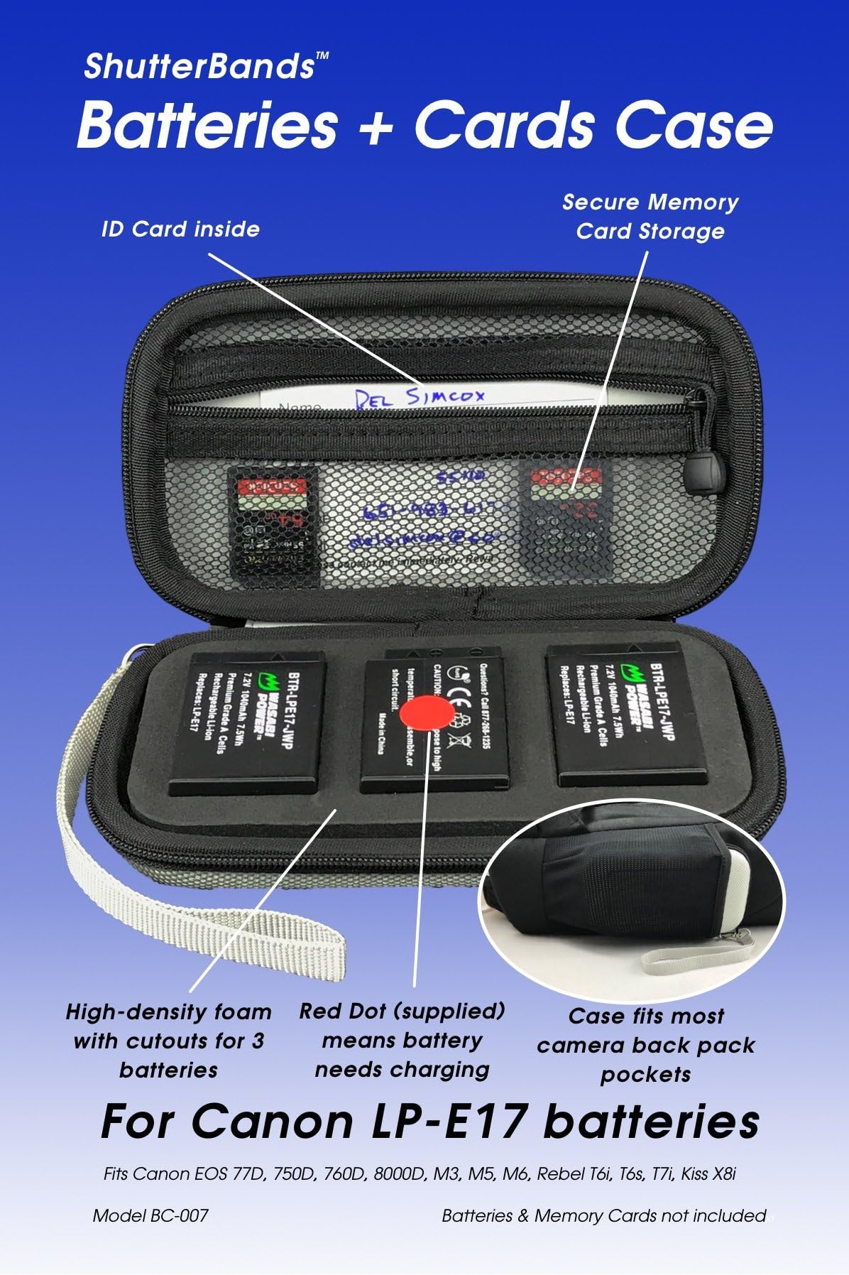 Batteries + Cards Case Compatible with Canon LP-E17 Batteries + Memory Cards - Grey