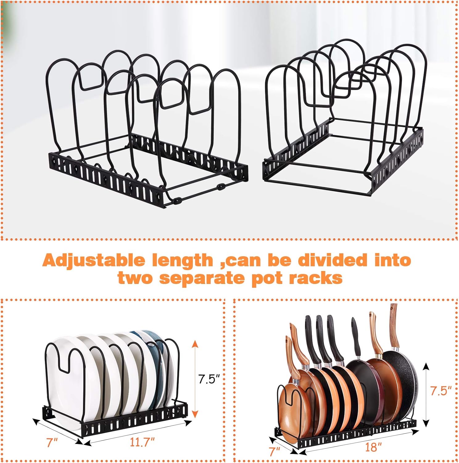 Pot Organizer Rack for Cabinet,Expandable Pot Organizer Rack, Pans Pots Lid Organizer Rack Holder,Kitchen Cabinet Pantry Bakeware Pot Lid Holder，Organizer Rack Holder with 10 Adjustable Compartments: Home Improvement