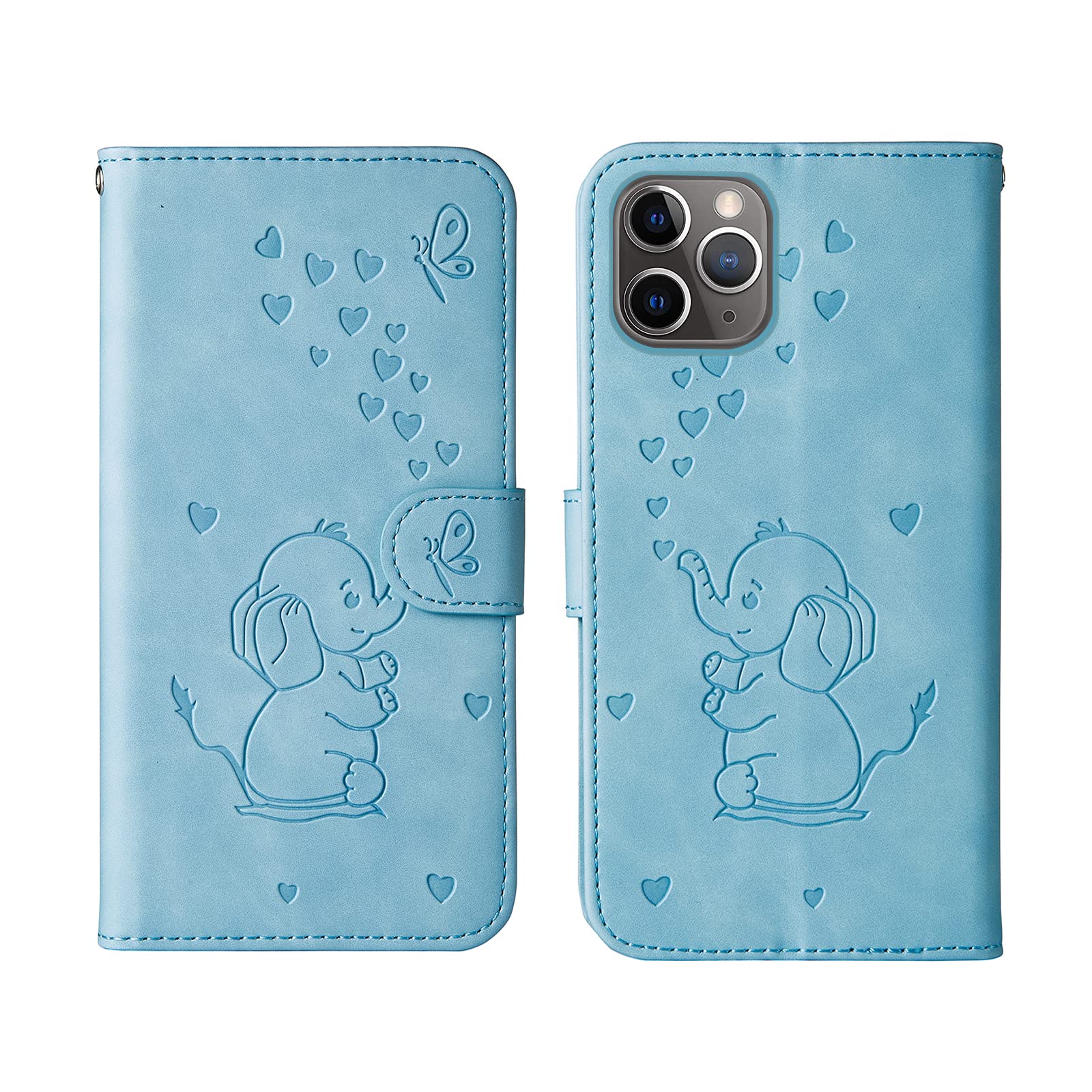 Bartern Flip Case for iPhone 11 Pro,Cute Elephant PU Leather Folio Flip Wallet Phone Case Cover with Card Holder Magnetic Closure and Stand Feature for iPhone 11 Pro,Blue
