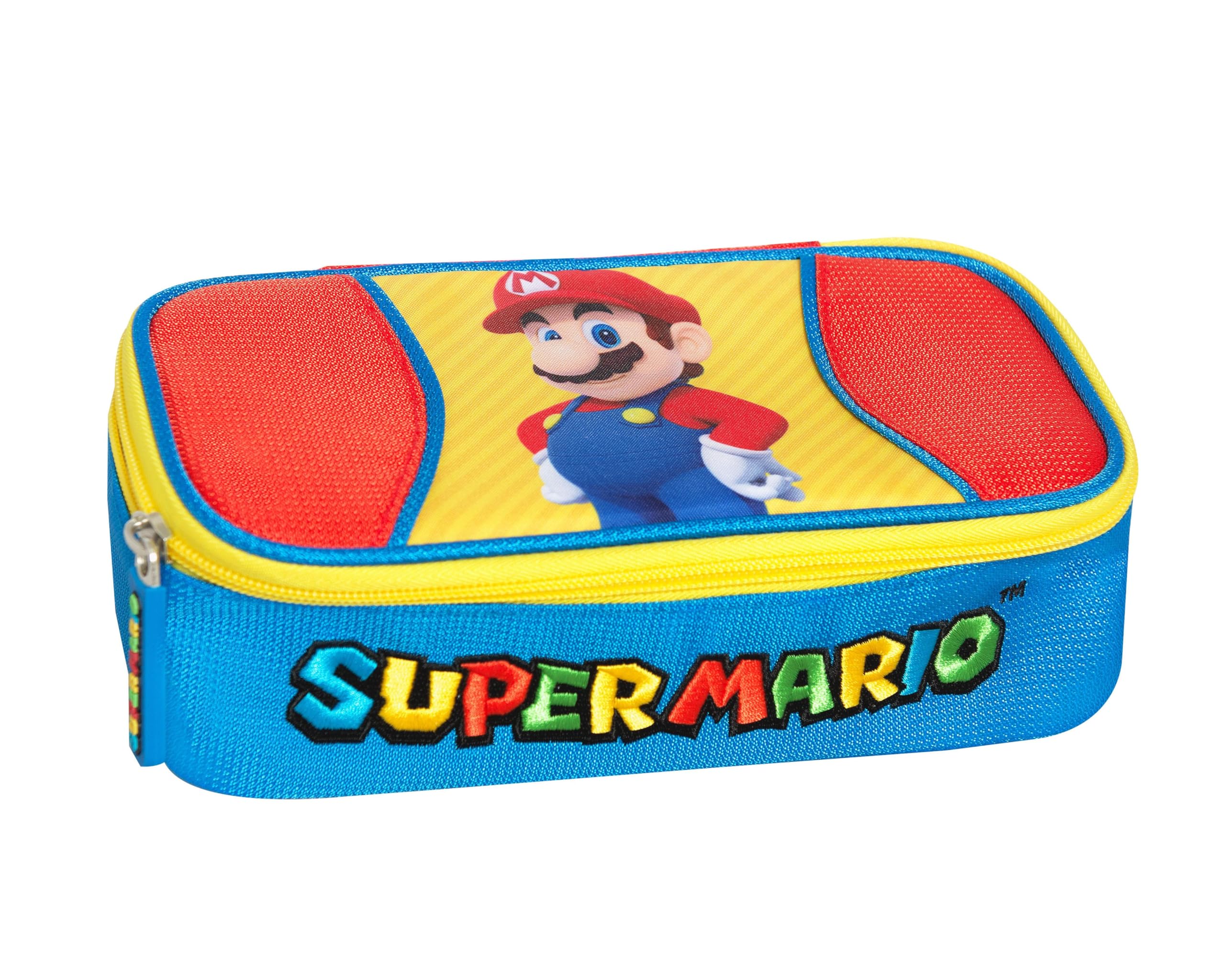 Franco Cosimo Panini Super Mario Official Super Mario Pencil Case, Oval Pencil Case, Ideal for Storing Stationery, with Practical Zip Closure, 22 x 7.5 H x 11 cm, Multi-Coloured, Oval Pencil Case