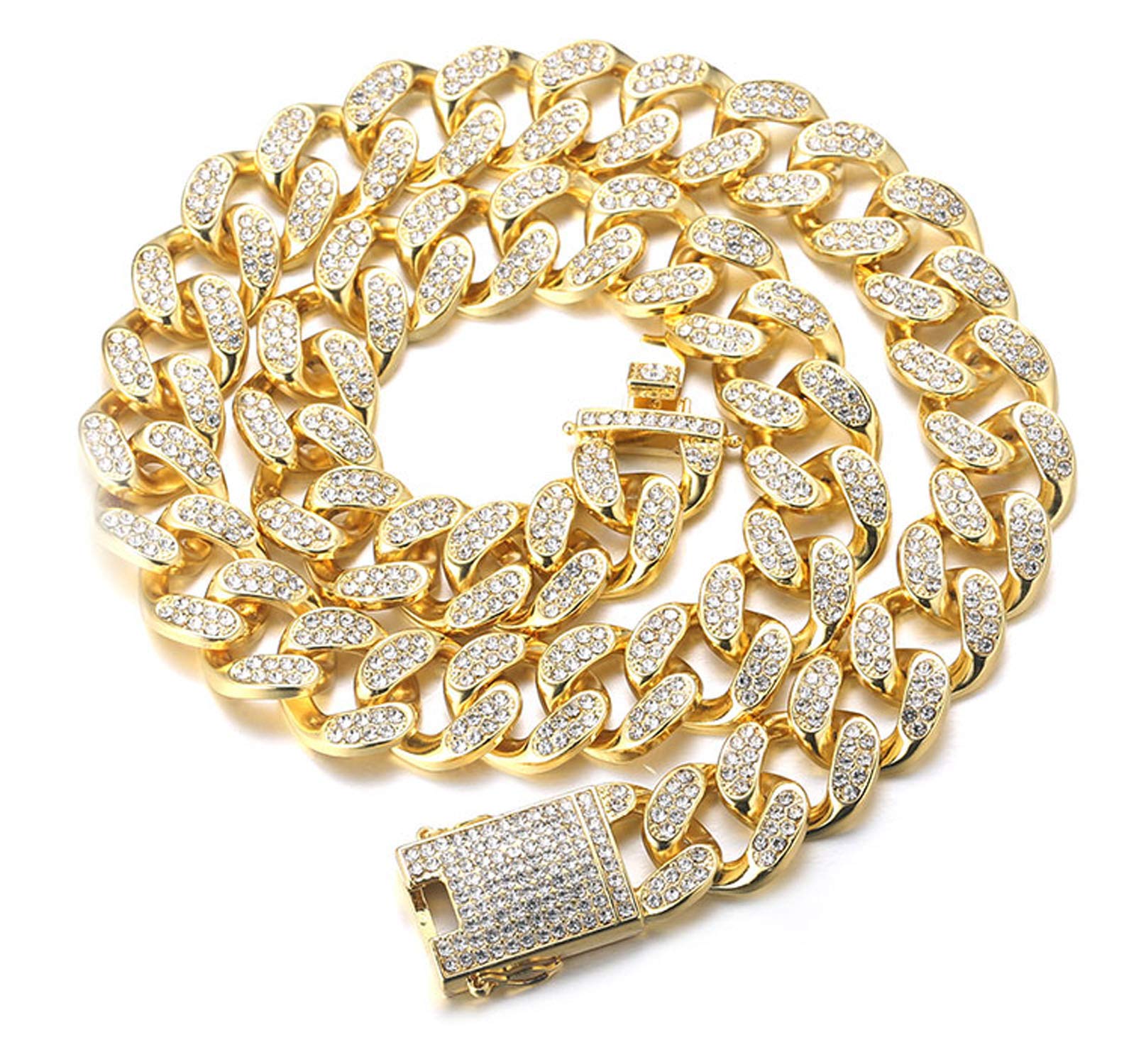 HALUKAKAH Gold Chain for Men Iced Out,20MM Men's Cuban Link Chain Miami 18k Real Gold Plated Choker Necklace 40cm,Full Cz Diamond Cut Prong Set,Gift for Him — image 1