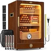 Tesonway Cigar Humidor, Desktop Cigar Humidor Cabinet Light Control System with Spanish Cedar Wood Shelves, Hygrometer, 3 Humidifiers and Cigar Accessories Drawer, Father's Day Gift for Men (Brown)
