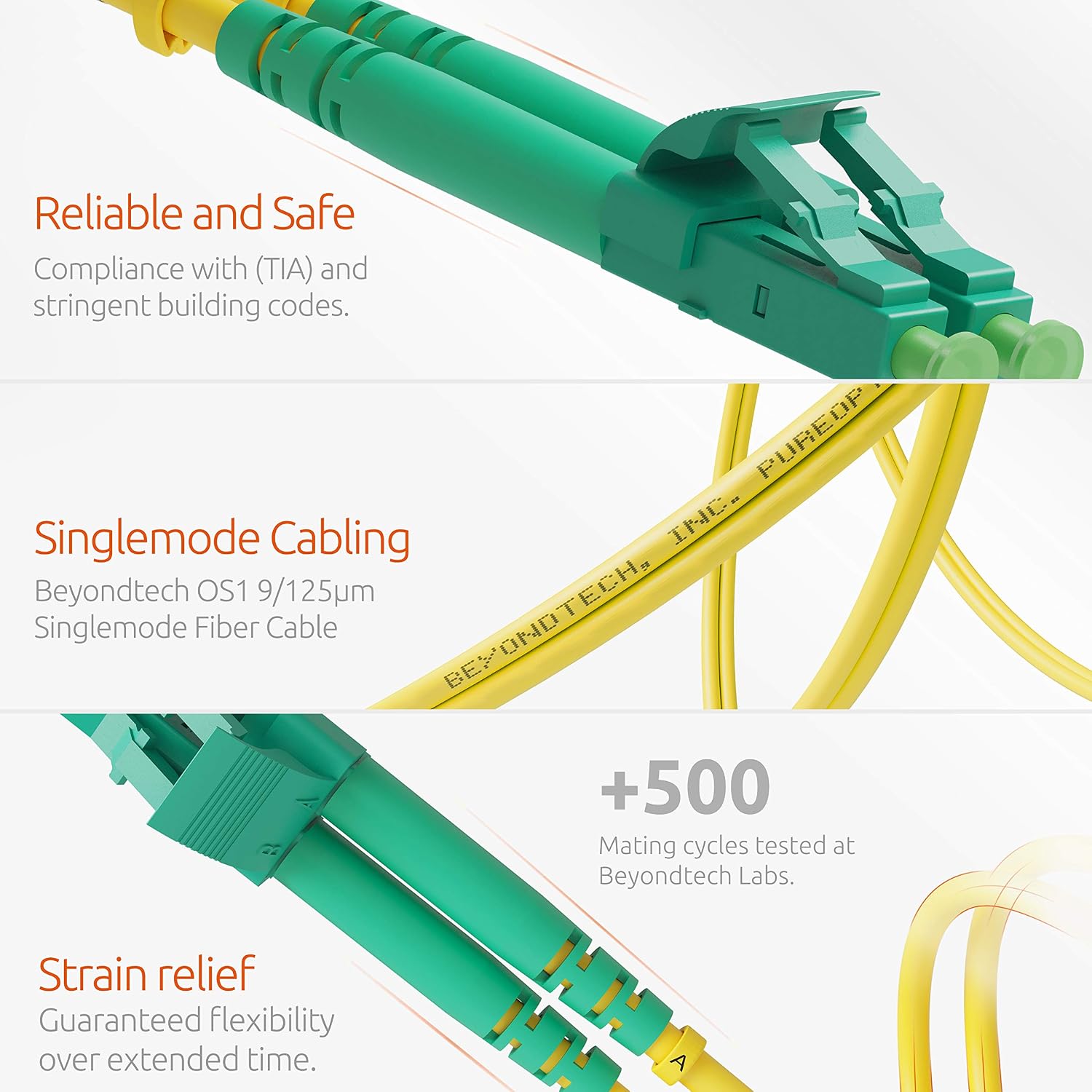 BEYONDTECH LC to LC Single Mode Fibre Patch Cable Duplex - 5M APC/APC (LSZH) 9/125um OS1 Singlemode Lead Series - Image 4