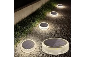 Lacasa Solar Deck Lights Outdoor Waterproof LED Solar Step Lights Driveway Lights, White 4000K, for Garden Yard Patio Pathway, Round, 4 Pack