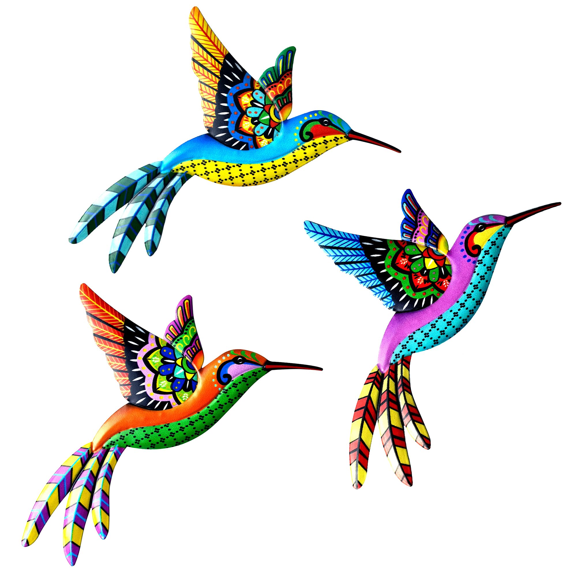 SUNNEKO Large Metal Hummingbird Garden Ornaments Outdoor, Metal Wall Art Big Hummingbird Decorations for Outside Garden Shed Fences Yard Decorations Wall Hanging (3 PCS)
