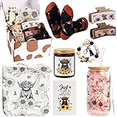 Highland Cow Gifts for Women Highland Cow Stuff Cow Themed Gifts for Cow Lovers Include Canvas Tote Bag Glass Cup Hair Claw Clips Keychain Socks Candle Card for Highland Cow Lover Birthday Christmas