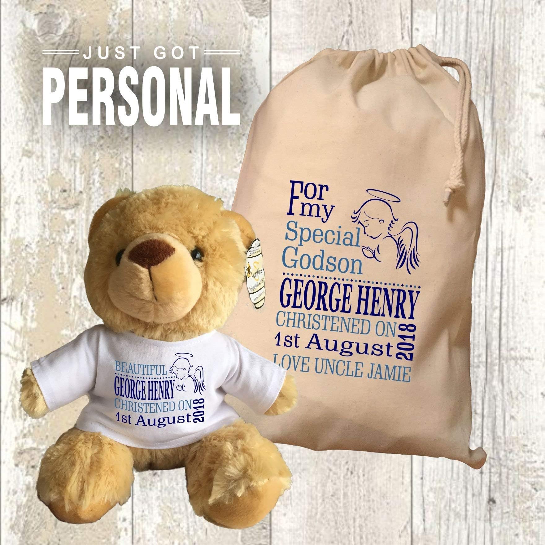 Personalised Godson Teddy Bear With Matching Gift Bag