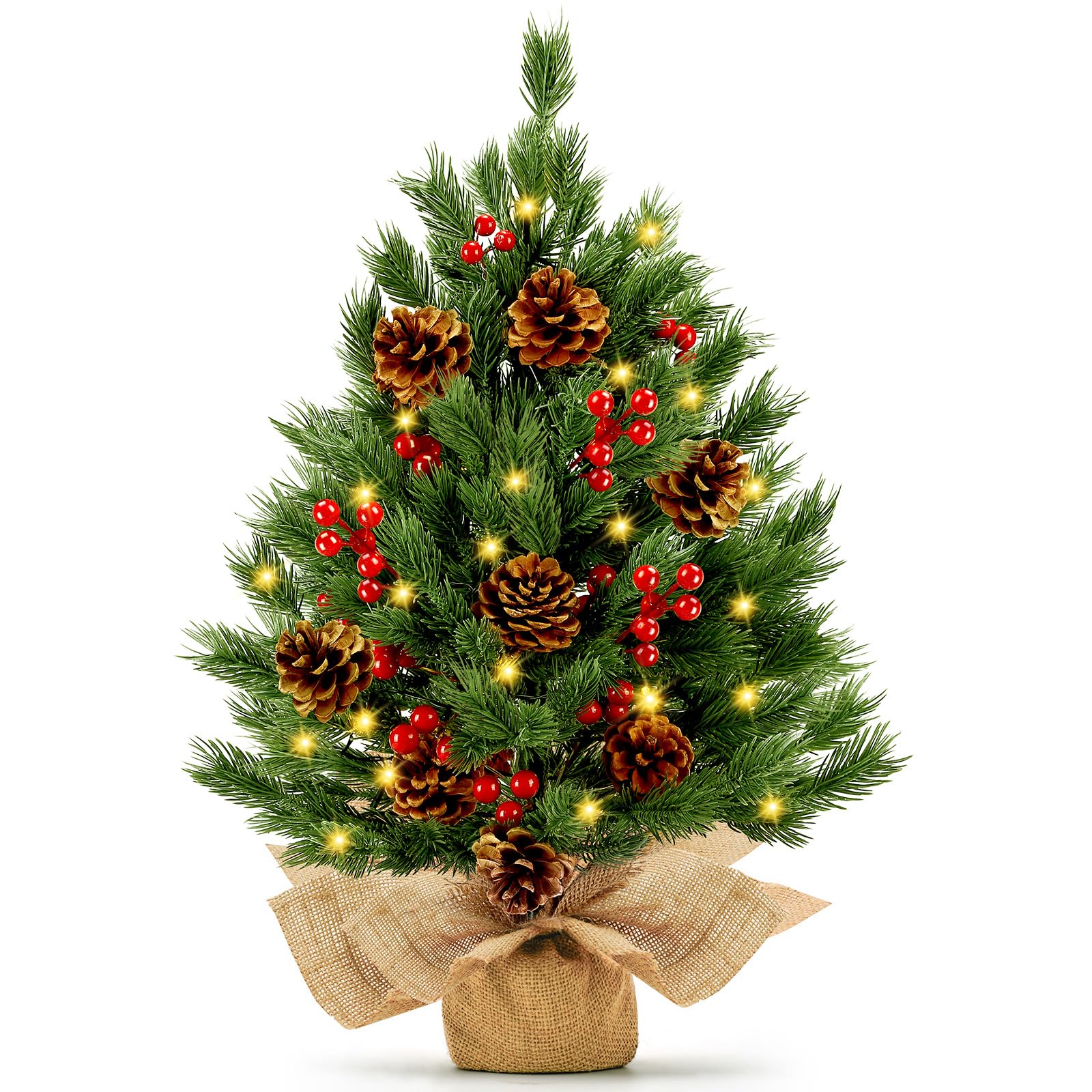 Photo 1 of [ 8 Modes & Timer] 24 Inch Realistic Tabletop Christmas Tree Small Christmas Tree with 50 Warm Lights Battery Operated Indoor Home Table Christmas Decorations