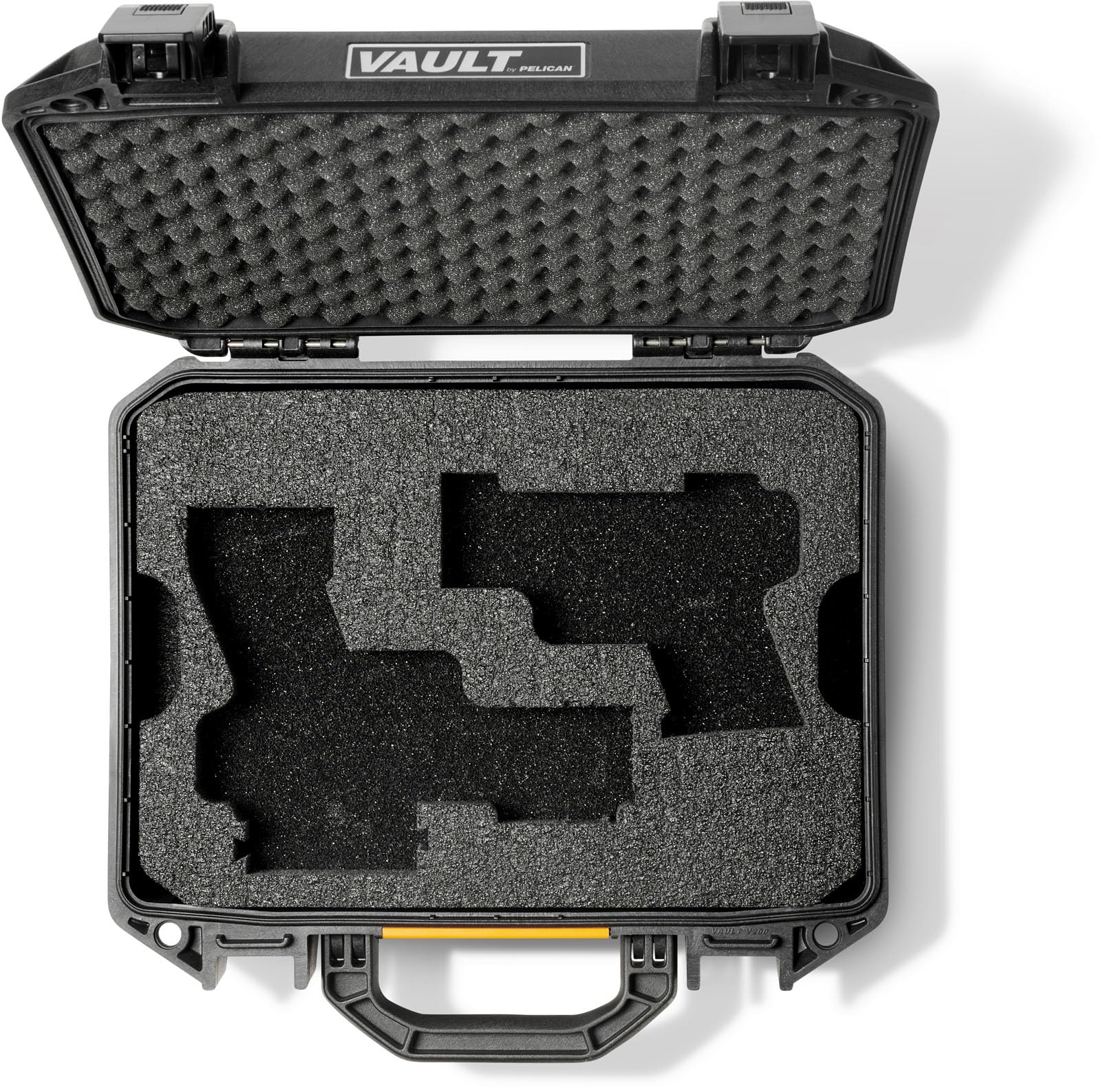 Pelican Vault v200 Universal Pistol Case (Hard Shell) - 2 Pistol and 5 Magazine - Pre-Cut Foam Handgun Case for Full Size, Compact, Subcompact Pistols (Black) Image