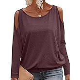 EasyGala Womens Cold Shoulder Tops Banded Bottom Long Sleeve Shirts Boat Neck Fall Sexy Casual Outfits 2026