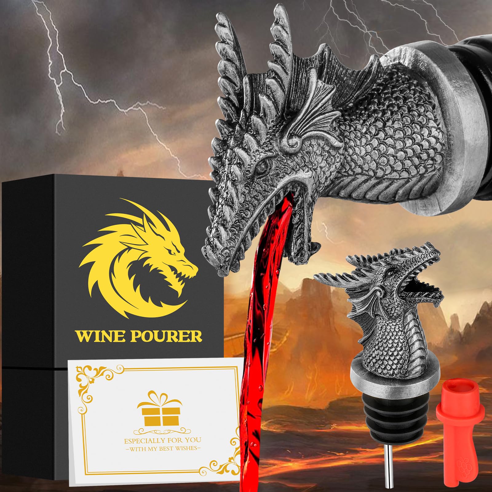 Photo 1 of Dragon Head 2-In-1 Wine Bottle Pourer and Stopper, Gifts for Men Women Dragon Fans, Liquor Bottle Pourers Spout for Alcohol Spirits, Wine Accessories, Dark Silver