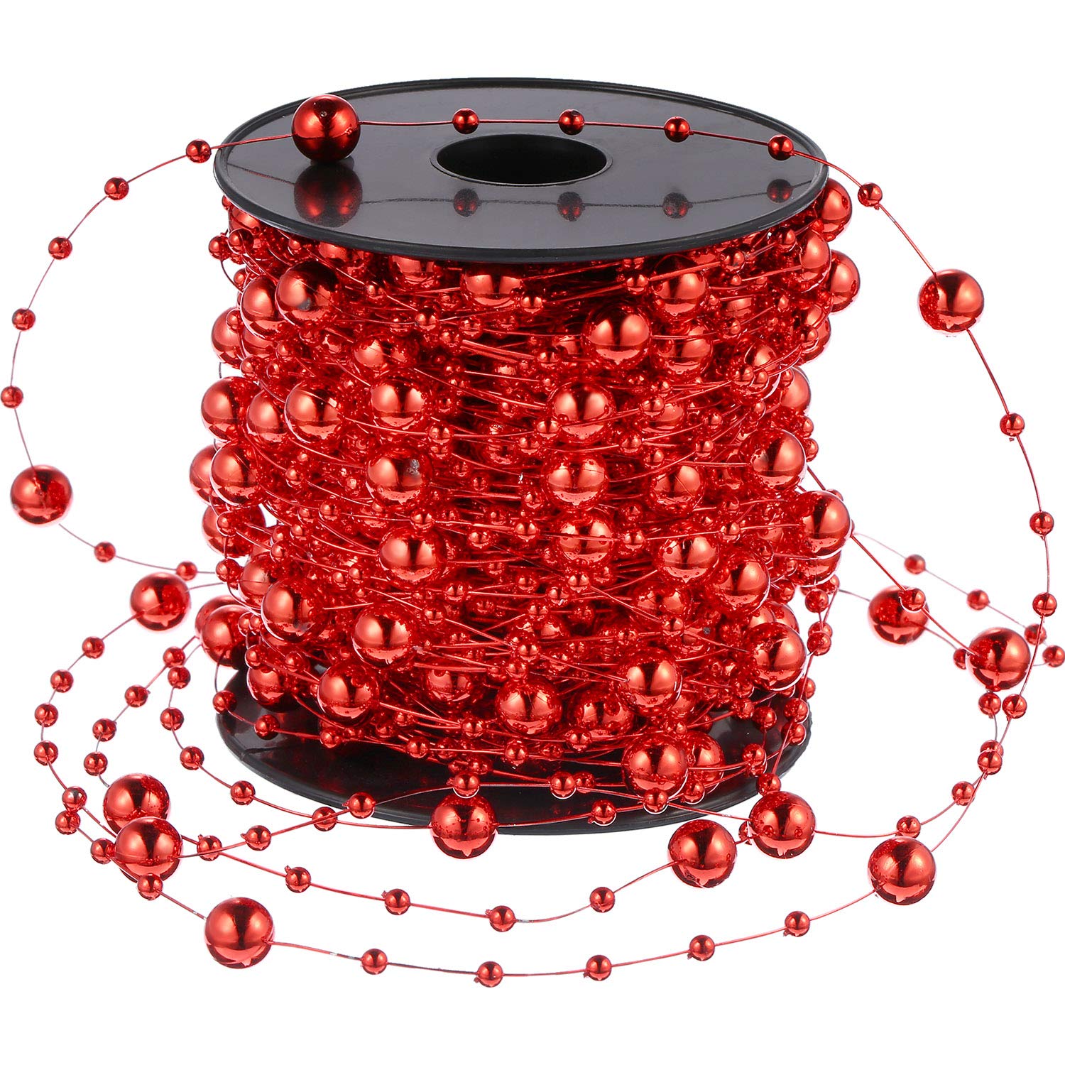 Pangda 65.6 Feet Christmas Tree Beads Garland Plastic Pearl Strands Chain for Christmas Wedding Decoration (Red)