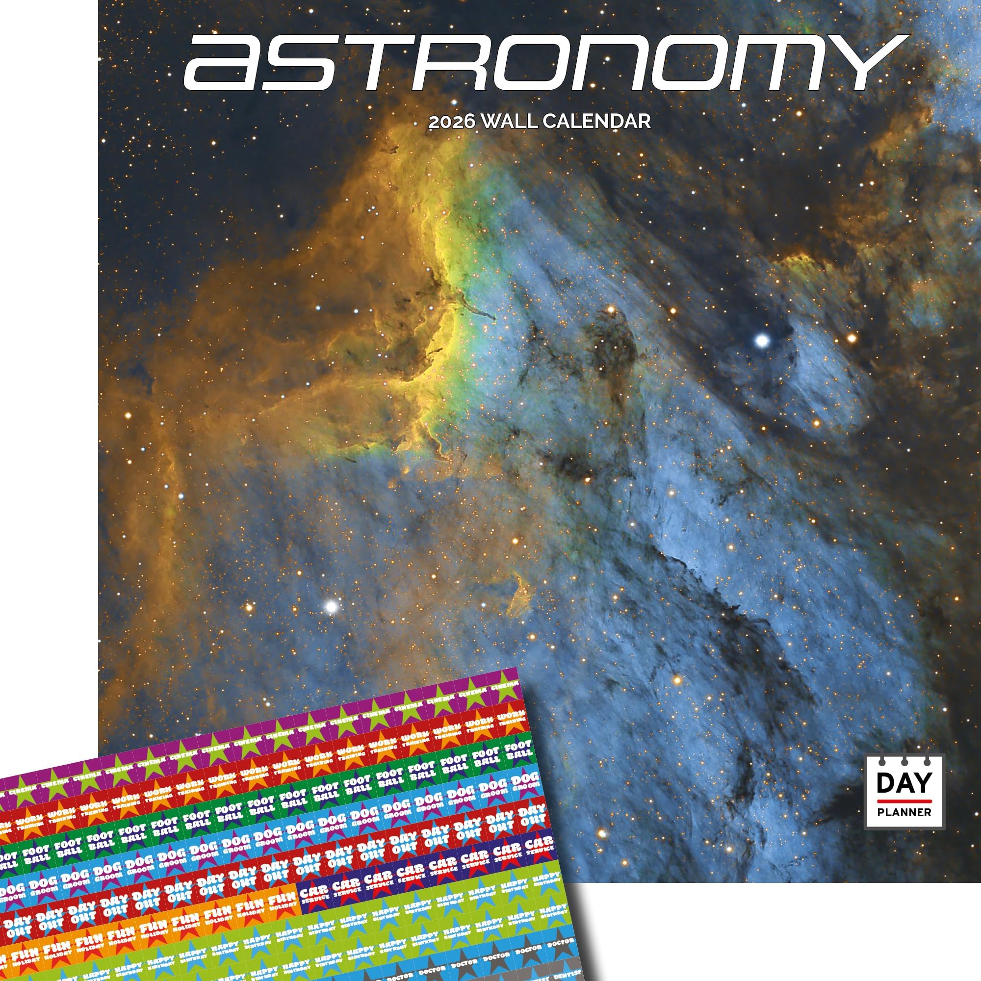 Dayplanner Publishing Astronomy Calendar 2026, Large Square Wall Calendar With Organisational Stickers, 16 Month, Astronomy Gift Space Calendar
