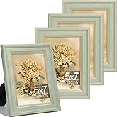 Vittanly 5x7 Picture Frame Set of 4, Vintage Photo Frame for Wall or Tabletop, Display 5x7 Pictures, Rustic Farmhouse Home Decor, Light Green
