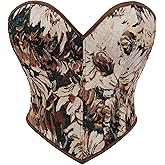 YONABTF Renaissance Corset Tops For Women Vintage Floral Bustier Denim Overbust Strapless Bodysuit Sexy Lace Up Shapewear