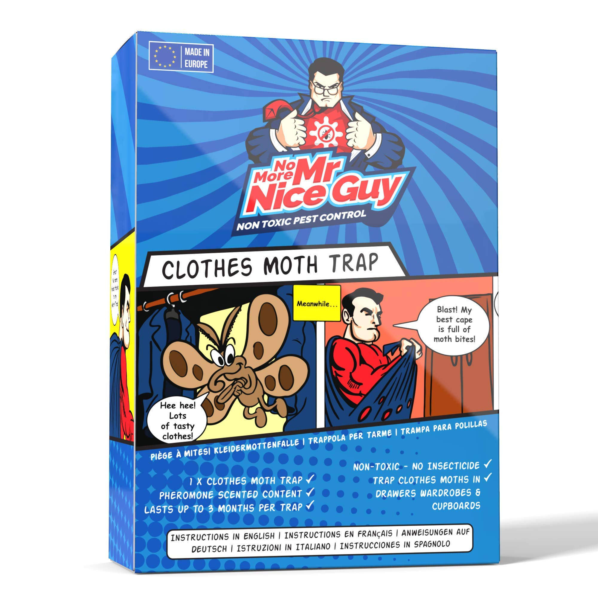 No More Mr Nice Guy – Moth Trap for Clothes Moths – Odour-Free Pheromone Scent, One Trap Per Cupboard – Lasts up to 3 Months – Non-Toxic, ISO Approved & Made in the EU – Pack of 1