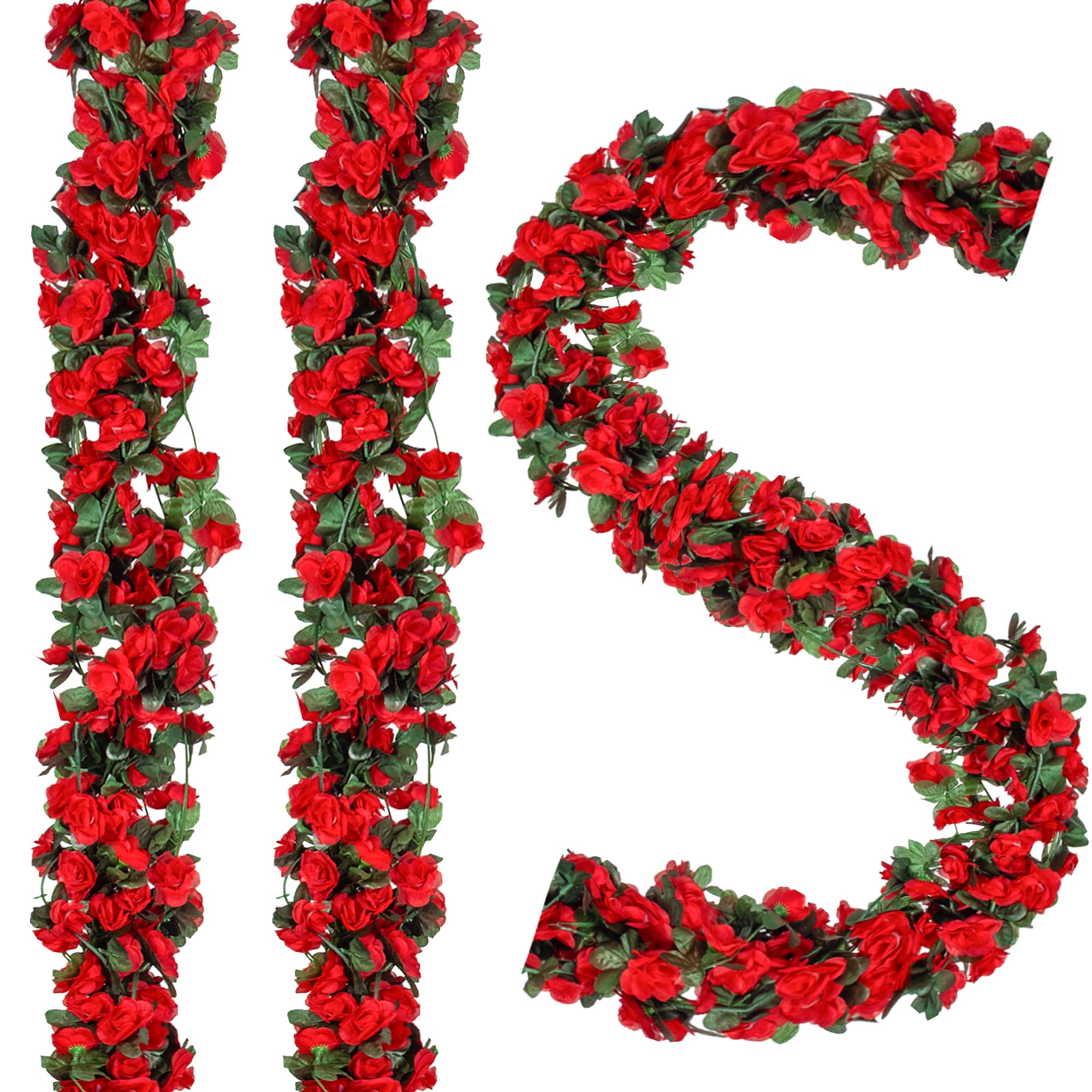 Photo 1 of BSMYBO 10 Pcs 82 FT Artificial Red Flower Garland, Fake Hanging Flower Vines Wine Red Rose with Green Leaves, Faux Silk Flower for Backdrop Decoration Tea Party Wedding Birthday Anniversary Bedroom