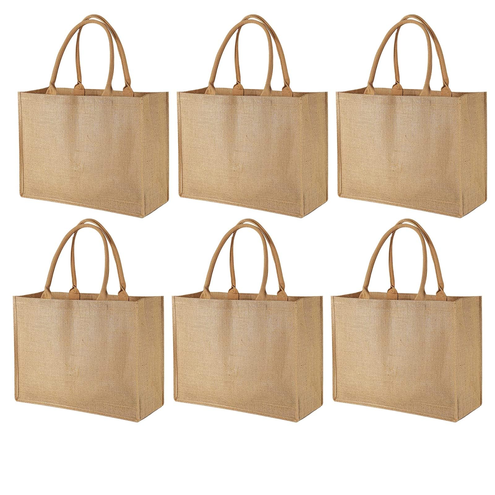 MSYU 6 Pack Burlap Tote Bags, Large Jute Canvas Gift Favors Bag with handles, Blank Reusable Beach Bags Blank for Mother Teacher Bridesmaid Wedding Shopping DIY Decorating