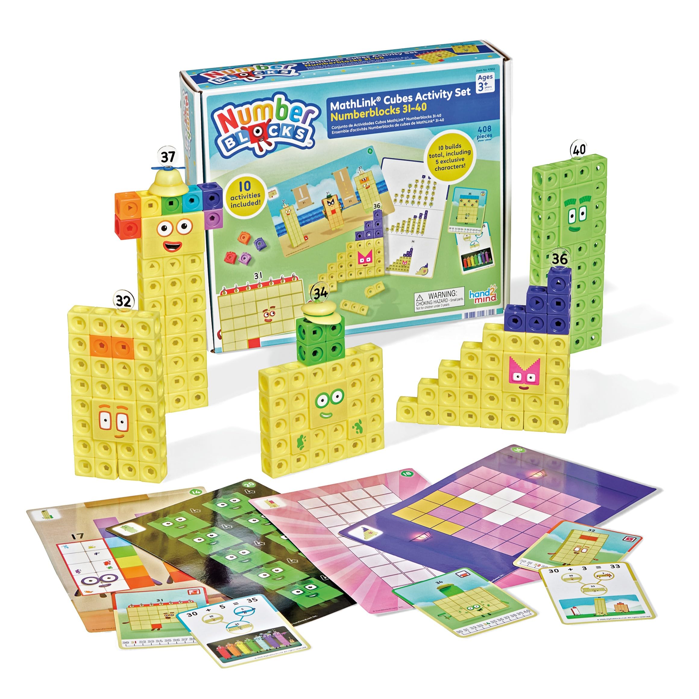 hand2mind Numberblocks 31-40 MathLink Cubes 10.75 inches, Multiple