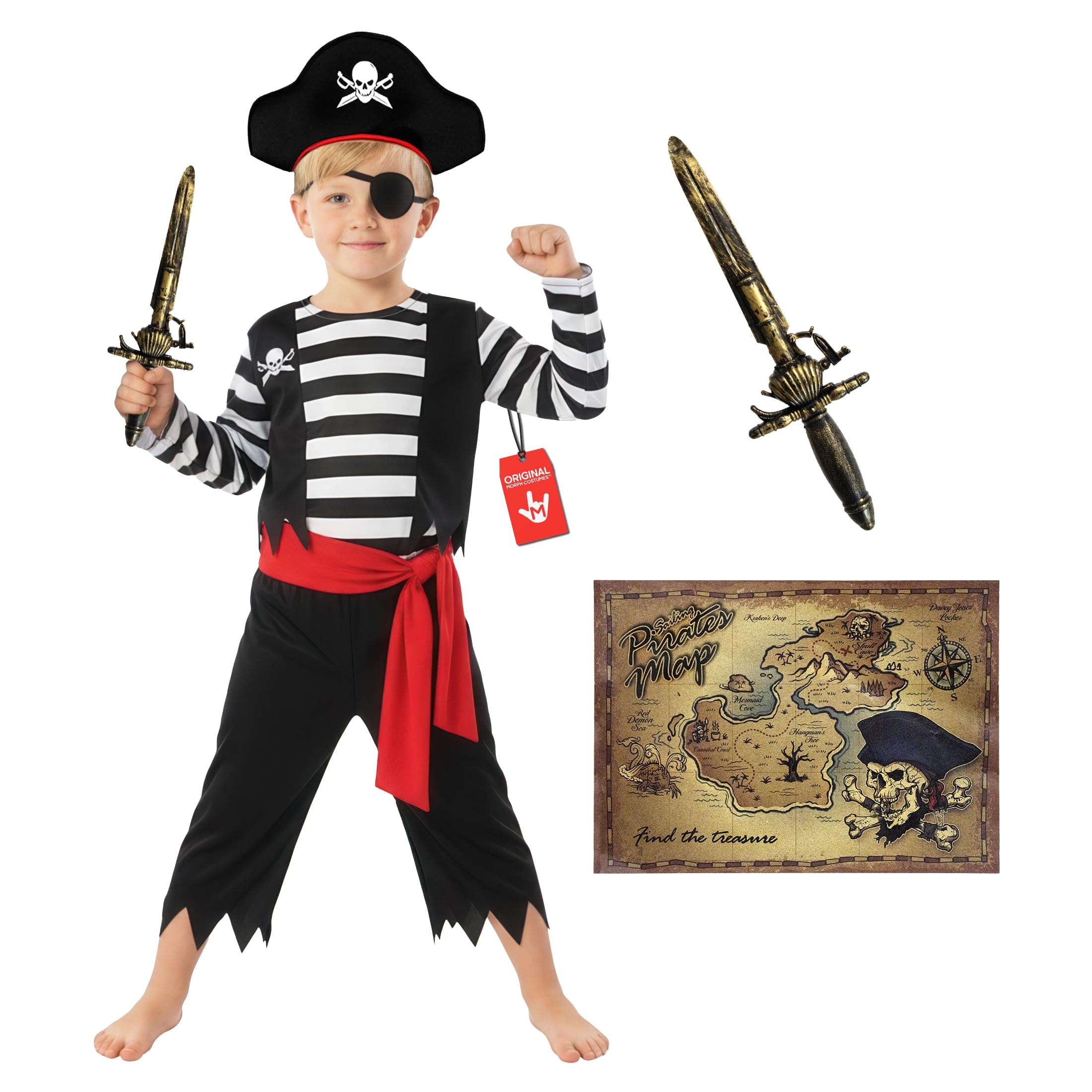 Morph Pirate Costume for Boys, Children's Pirate Costume, Perfect for Carnival and Halloween, 3-4 Years