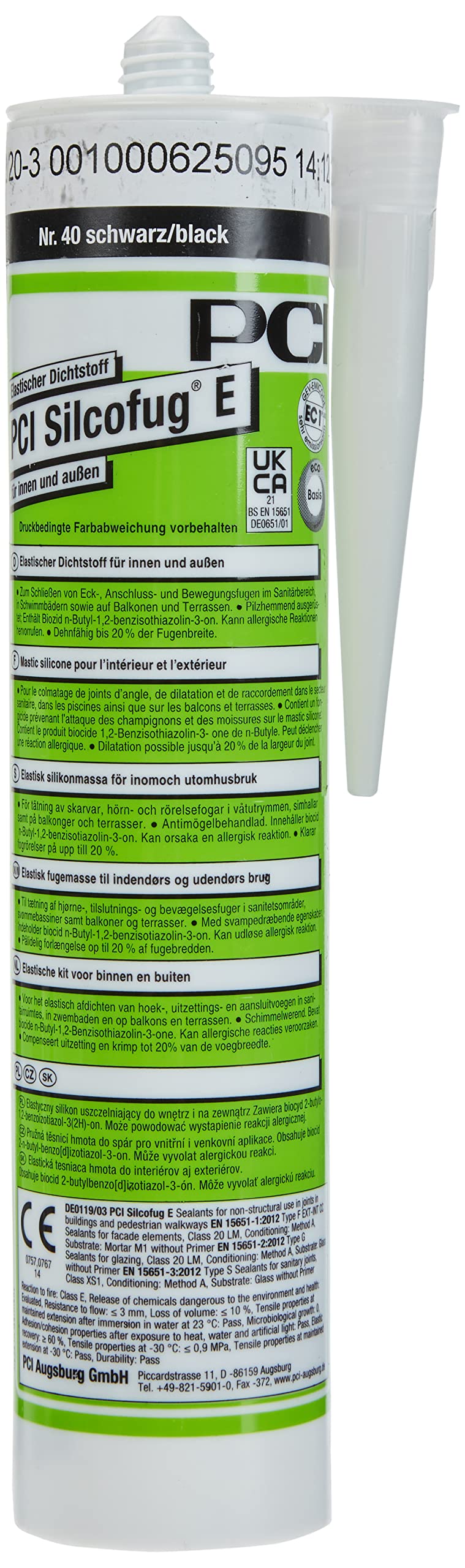 PCI Augsburg GmbH 2960/8 PCI Silcofug E Silicone Interior and Exterior No. 40 Black