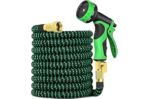 LINQUO 100 FT Expandable Garden Hose - Flexible Water Hose with 10 Spray Nozzle -Car Wash Hose with 3/4" Solid Brass Connector - Flexible Expanding Hoses with 10 Pattern Spray Nozzle