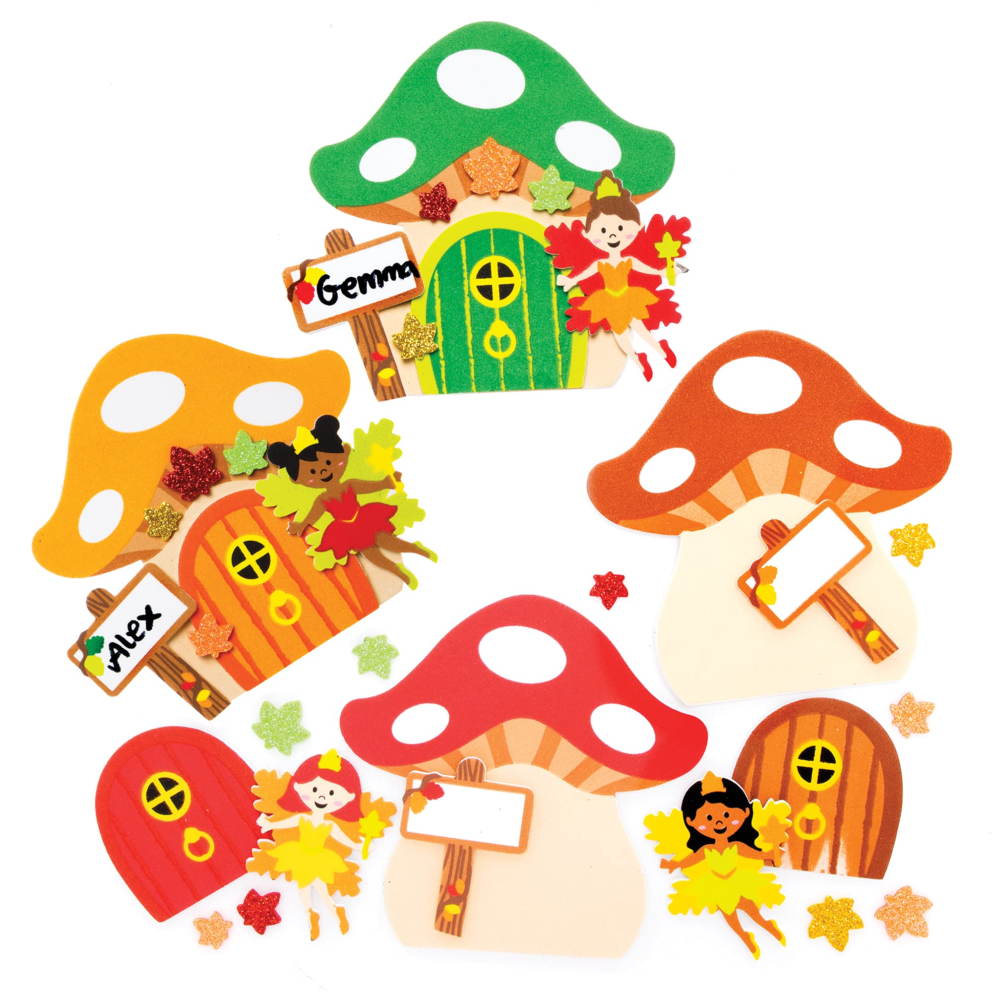Baker Ross FE654 Autumn Fairy Door Kits - Pack of 4, Fairy Decorations for Children to Make Display, Creative Arts and Crafts Project for Kids, Brown,Green,Orange,Red