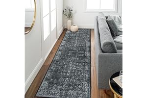 Morebes Vintage Rug Runners for Hallways with Rubber Backing, Washable 2.5x8 Bathroom Runner Mat, Non Shedding Distressed Indoor Floor Carpet Runner for Laundry Room Bedroom,Black