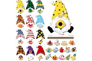 FairySandy 38 Pcs Spring Interchangeable Wooden Gnome Decor Holiday Table Decor Easter Spring Summer Seasonal Tiered Tray Dec