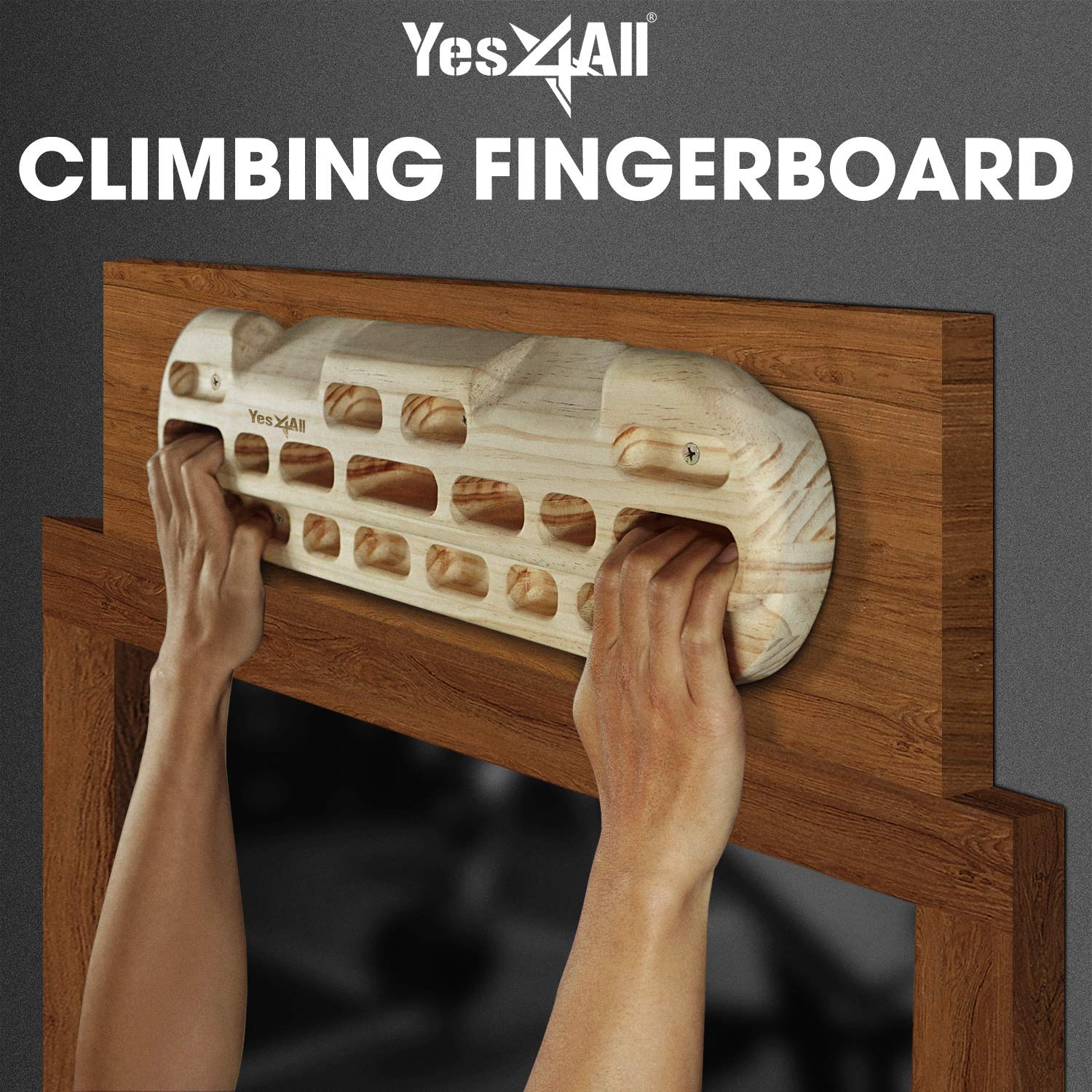 Yes4All Wooden Hang Board/Climbing Board for Doorway - Hand Strengthener Equipment for Training Finger, Grip and Pull Up