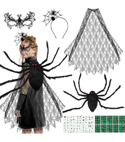 Fun World Girls Sparkling Spider Costume - Multicolor Hooded Dress (Medium)