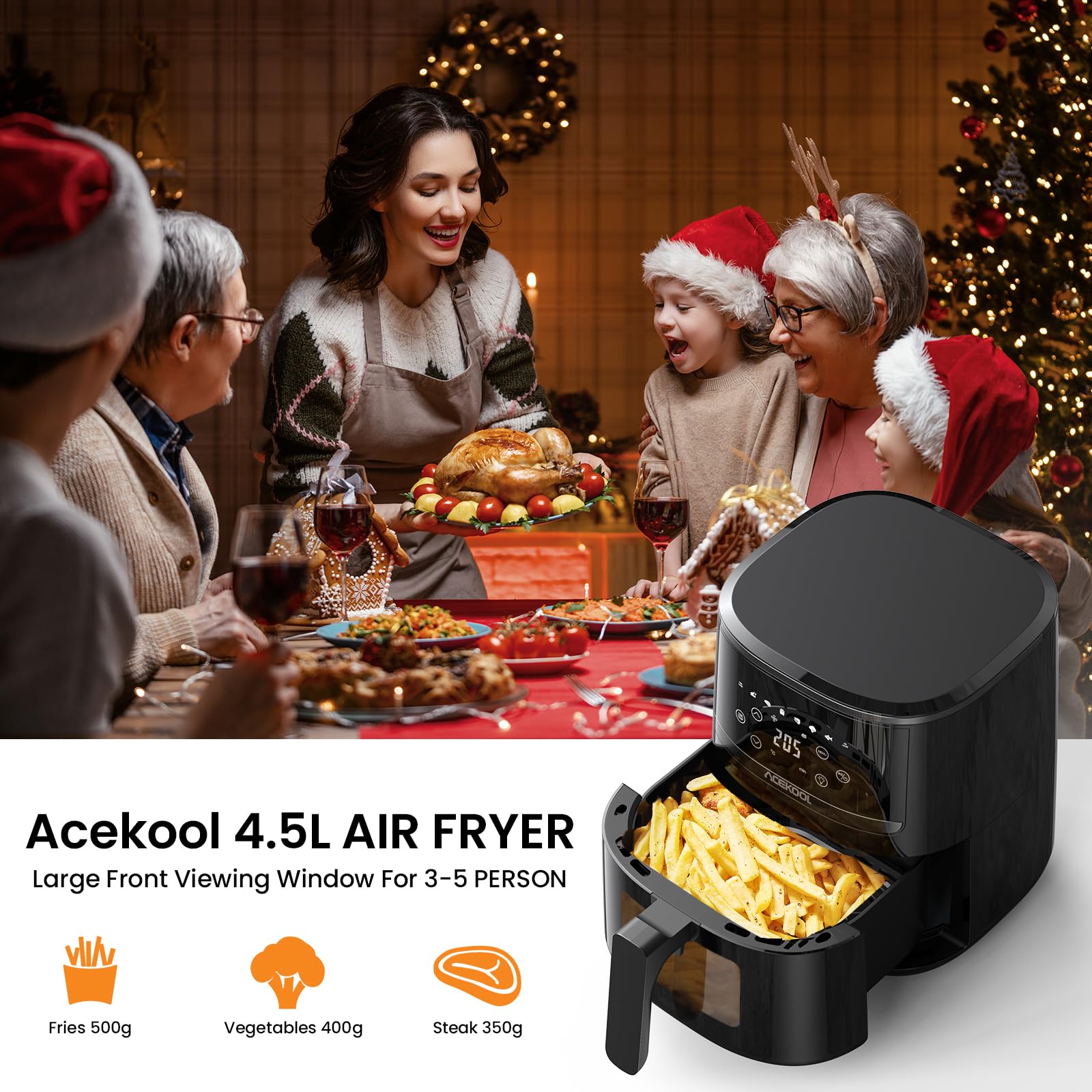 Zstar Air Fryer 5QT with Visualized Window, 6 in 1 Air Fryers Oven with Timer & Temperature Control, 85% Oil less, Low Noise Airfryers with Dishwasher Safe Basket