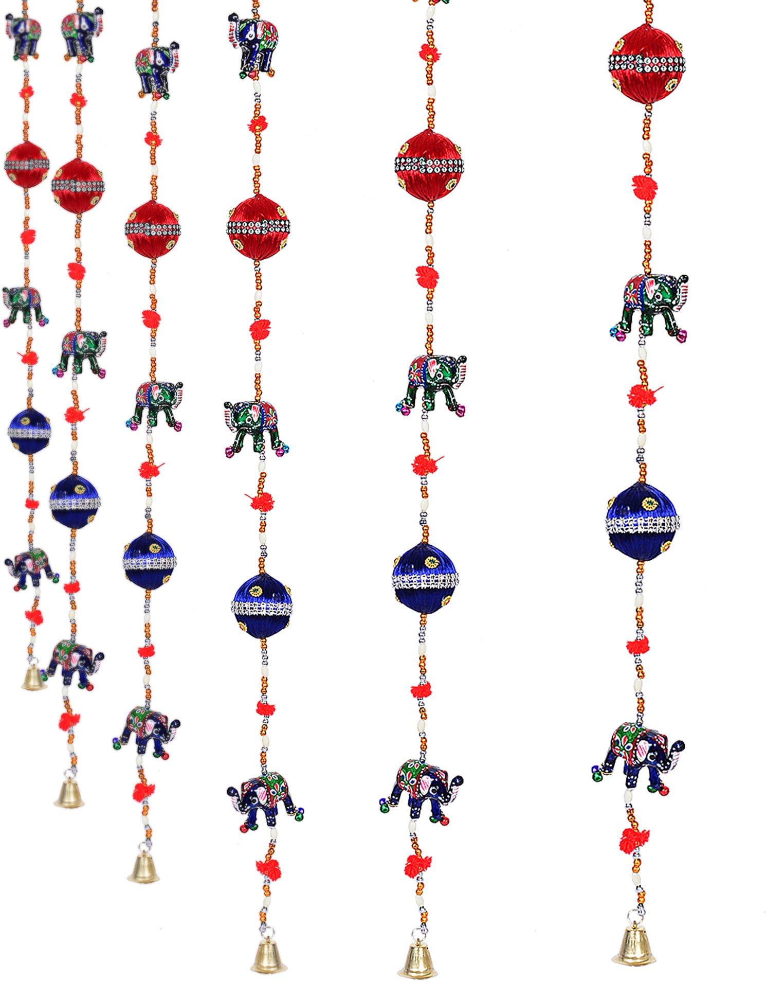 Jaipuri Haat Paper Mache Hand Crafted Elephant Ring with Decorative Valvet Balls hangings in Pair (120 cm)