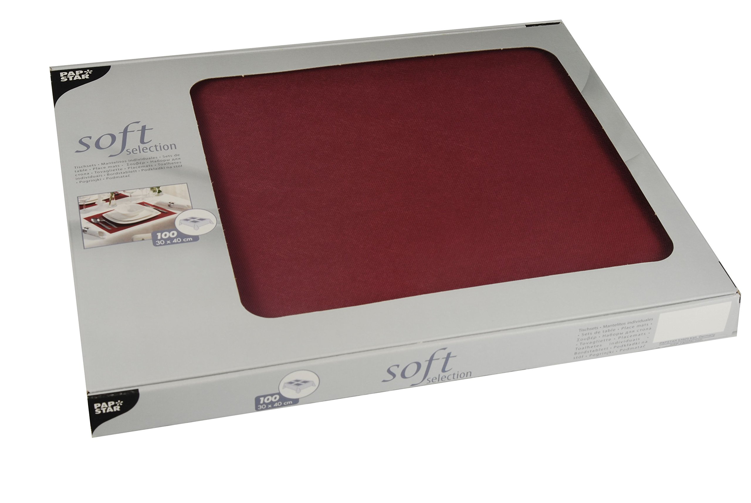 Papstar Soft Selection, 100 Place Mats, Fabric-Like Fleece 30 cm x 40 cm Bordeaux # 82322