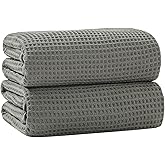 Robmic 40 x 80 Inches Extra Large Bath Sheets Towels Microfiber Waffle Oversized Bath Towels for Bathroom Quick Dry Lightweight (Green, Bath sheets-2PCS)