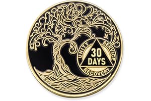 30 Days Year Sobriety Mint Twisted Tree of Life Gold Plated AA Recovery Medallion/Chip/Token - Black (1 Month)