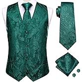 Hi-Tie Men's Silk Suit Vest Formal Vest for Men V Neck Jacquard Tie Handkerchief Cufflinks 4PCS Suits