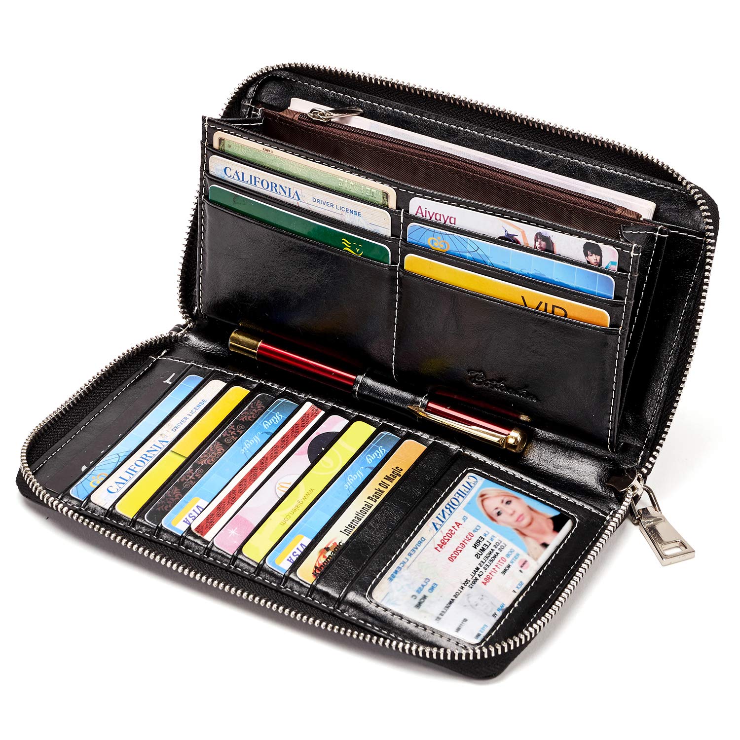 BOSTANTEN Leather Wallets for Women RFID Blocking Zip Around Credit Card Holder Phone Clutch