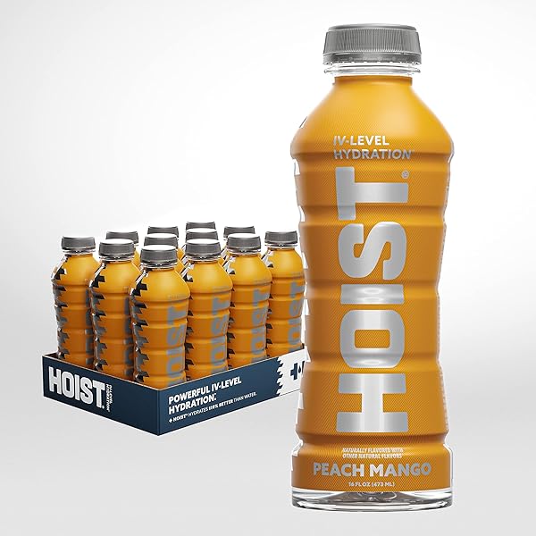 HOIST PREMIUM MILITARY HYDRATION ELECTROLYTE DRINK, POWERFUL IV-LEVEL HYDRATION, CLINICALLY PROVEN PERFORMANCE DRINK, PEACH MANGO, 16 FL OZ (PACK OF 12)