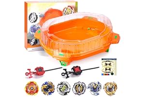 Burst Battling Top Toy, Stadium Set, 6 Spinning Tops, 2 Launchers and 1 Arena, Birthday Gift Boys Toys for 6+ Year Old (Orang