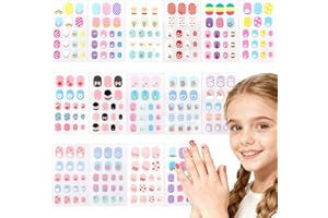 SIUSIO 15 Sheets Kids Nail Stickers, Self-Adhesive Nail Art Decals Rainbow Bow Cherry Manicure Decoration Set for Girls 8+ DIY Nail Art Supplies Birthday Gift - Colorful Paradise