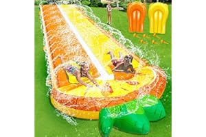 IGEEKID [ 3 Sided Safe Fence ] Pineapple Lawn Water Slides with 2 Bodyboards for Kids Adults, Heavy Duty Water Toys Sprinkler 2 Race Lane Outdoor Summer Beach Swimming Pool Water Game Party, 20 x 5.6 ft