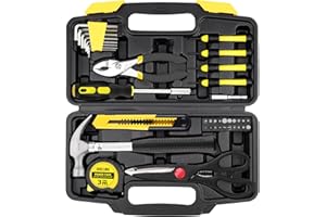 DOWELL 40 Piece Home Tool Set Yellow, General Household Hand Tool Kit with Plastic Toolbox Storage Case, Mini Repair Tool kit