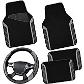 CAR PASS Leather Steering Wheel Cover and Waterproof Car Floor Mats,Microfiber Universal Car Combo Fit for 95% Sedan,SUV,Cars