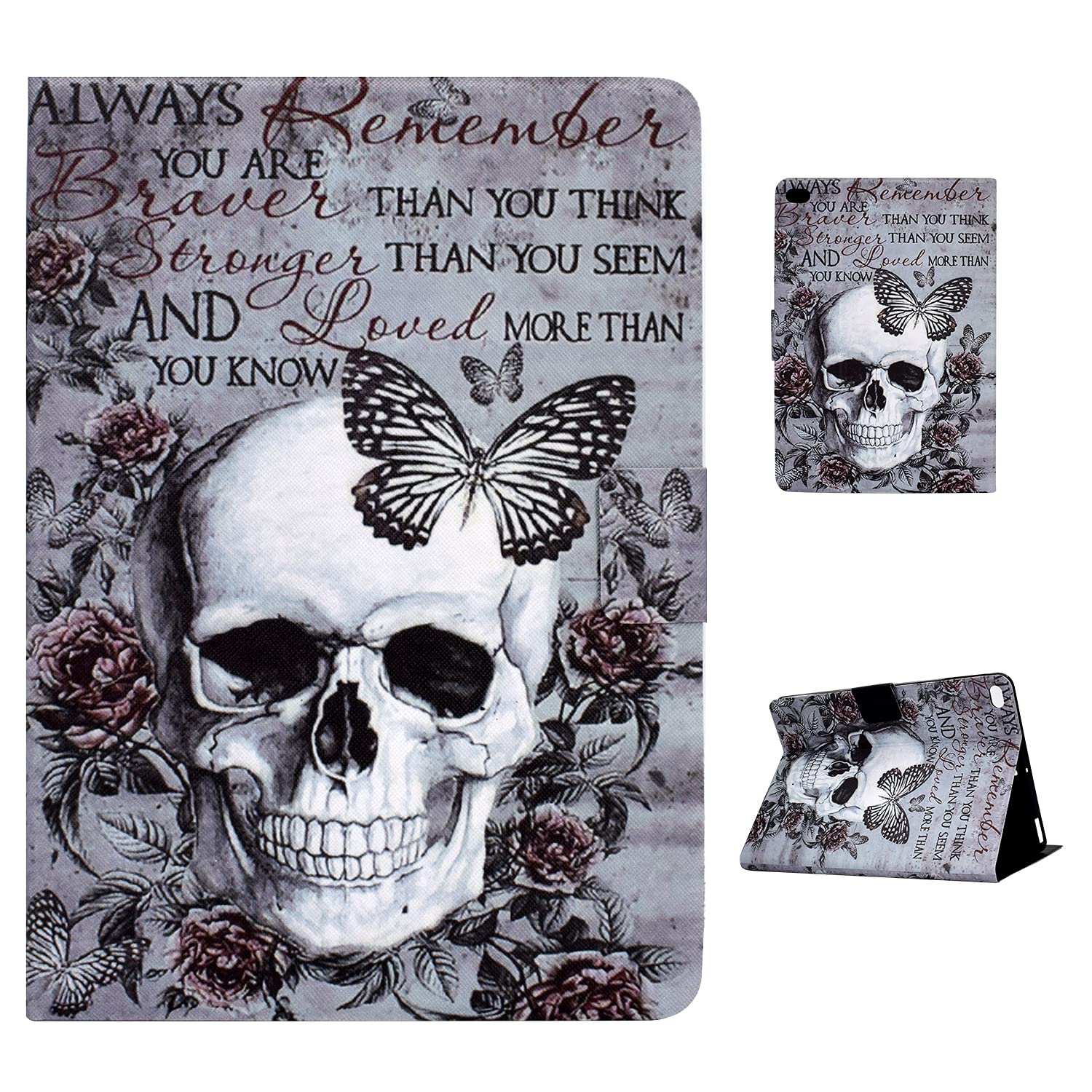 Rosbtib Case for iPad 9.7 (2017/2018)/iPad Air/Air 2,iPad 5th Generation Case/6th Gen Case,Slim Shockproof Cover Multi-Angle Viewing Stand Wallet Case for iPad 9.7 Inch Book Cover, Skull